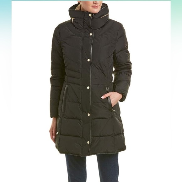 Cole‎ Haan Women's Mid Length Down Coat with Bib Front Size Small NWT - Picture 1 of 14